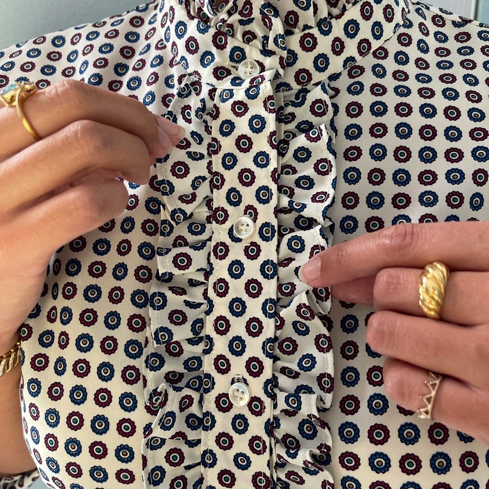 Vintage Ruffled Patterned Blouse 70s - Picture 2 of 4